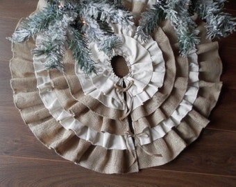 Christmas tree skirt - Burlap tree skirt - Ivory Velvet Ruffles tree skirt - Flax tree skirt - Choose diameter