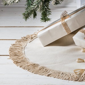 Ivory Velvet Christmas tree skirt  with fringe trim - custom size