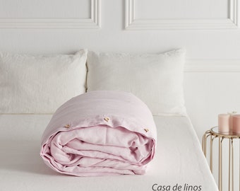 Organic linen cover in pink color. Stone Washed Linen bedding. Custom sizes bedding. Available in 21 colors.