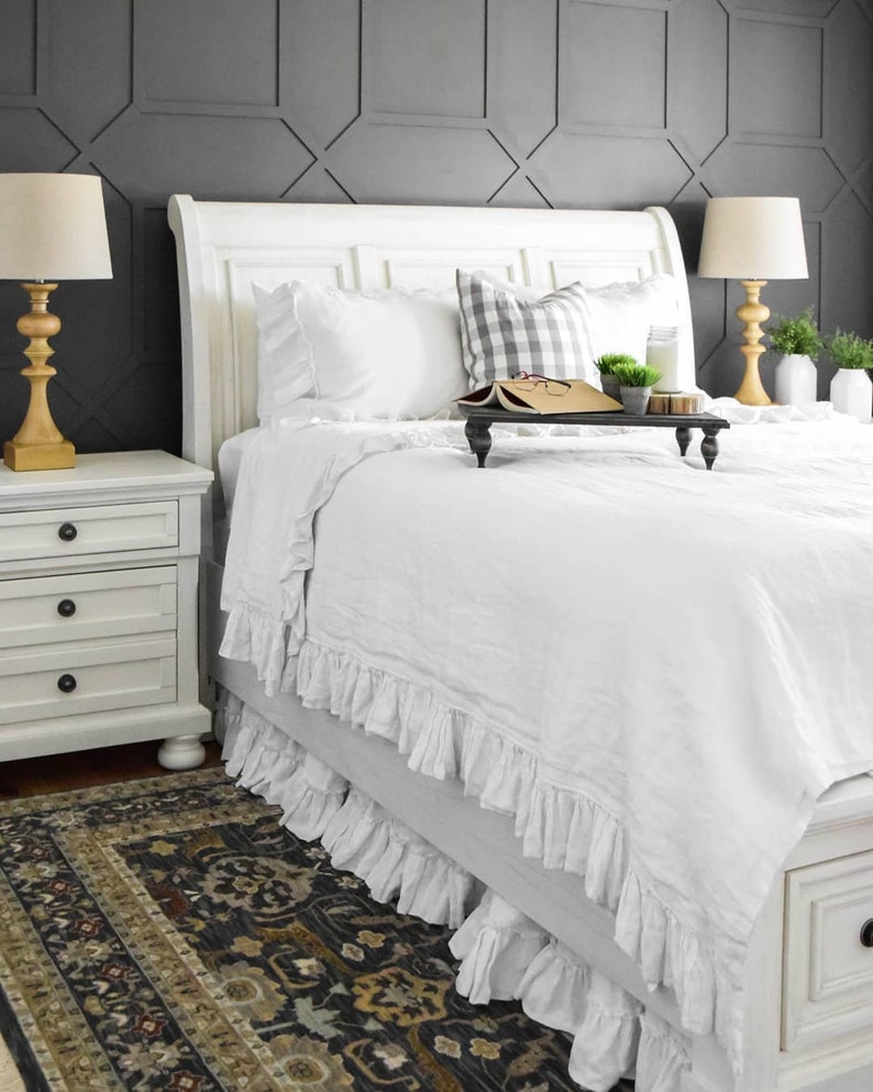 Linen Bedskirt Ruffled King Size Linen Bed Skirt Softened Etsy