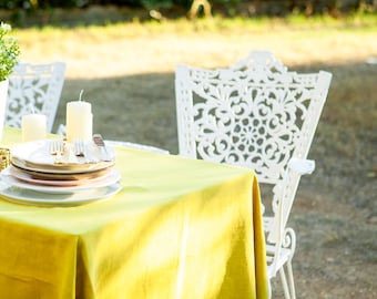 Linen tablecloth in Lime color, Round, square, rectangular table linen cover. Custom linen fabric table cloth.