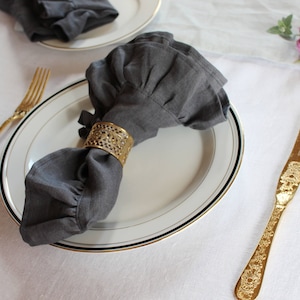Cloth Napkins. Soft Linen Napkins. Ruffles Cloth Napkins set. Rustic Table Decor. Cloth dinner wedding napkins. image 6