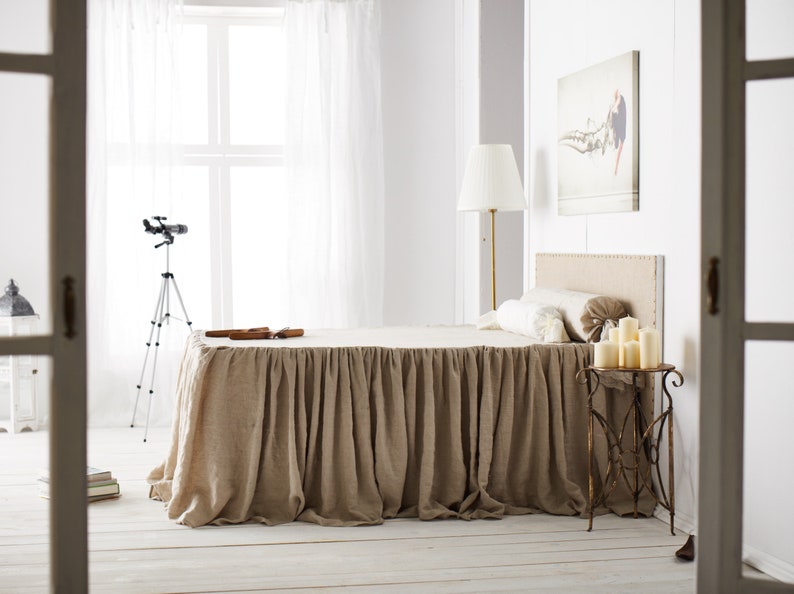 Linen Bed Cover Linen Bedspread Ruffled Bed Coverlet Etsy