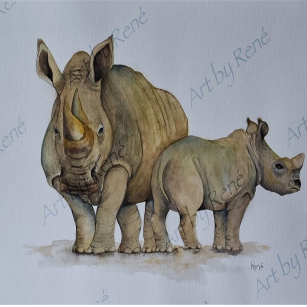 Rhino Love | Home Decor | Wall Hanging | Wall Art | Watercolour Art | Watercolor Painting | Watercolour illustration | animal art