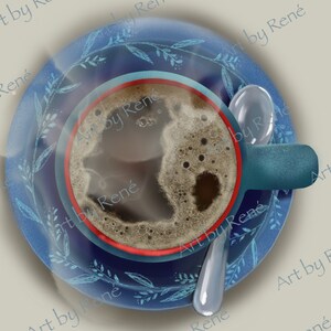 L'heure du café, tasse à café, tasse et soucoupe, décoration de cuisine, décoration murale, art mural, tenture murale, art numérique, numérique téléchargeable