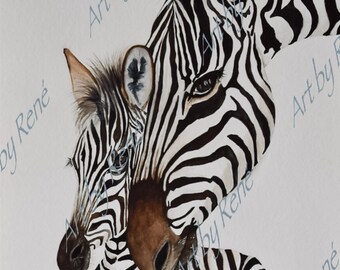 Zebras, Home Decor, Wall hanging, watercolor, wildlife, art, painting