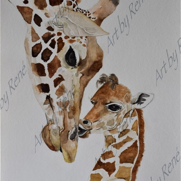 Giraffe Love | Wildlife | Wall Hanging | Home Decor | Watercolour | Painting