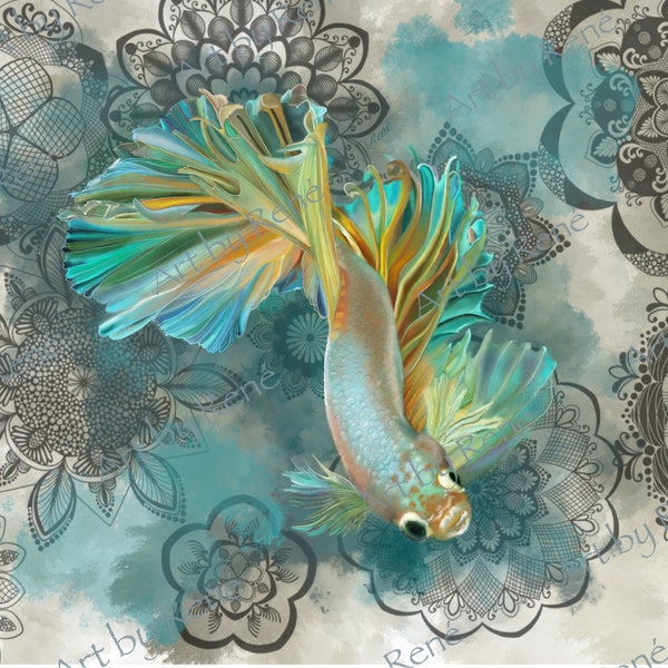 Siamese Fighter Fish | wall decor | wall art | digital art