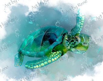 Tortuga / arte de la pared / animal del océano / vida marina / colgante de pared / decoración del hogar / decoración / arte digital / descarga digital / ilustración digital / arte