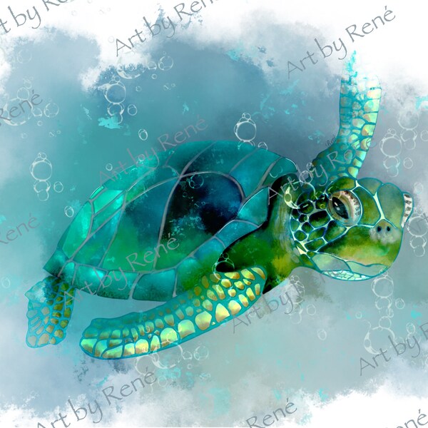 Turtle | wall art | ocean animal | sea life | wall hanging | home decor | decor | digitalart | digital download | digital illustration | art