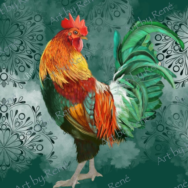 Rooster, decor,  wall art, wall decor, digital art, download,  farm animal, animal illustration