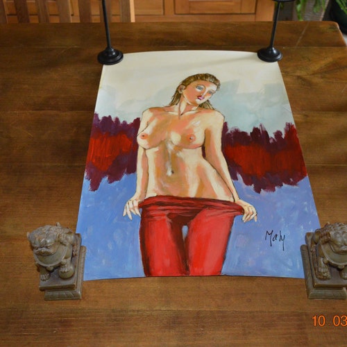 Original Work Maly: The red tigthes. Acrylic painting by Marcel shops Clerc (1943)
