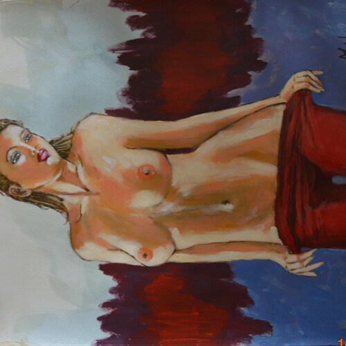 Original Work Maly: The red tigthes. Acrylic painting by Marcel shops Clerc (1943)