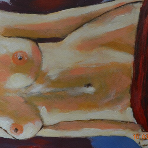Original Work Maly: The red tigthes. Acrylic painting by Marcel shops Clerc (1943)