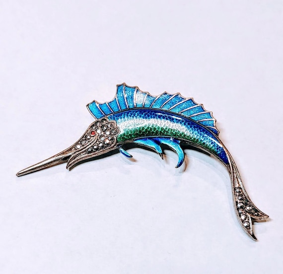 Vintage sterling silver Blue Marlin pin - image 1