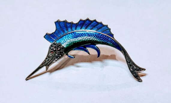 Vintage sterling silver Blue Marlin pin - image 4