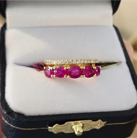 14k yellow gold Ruby Diamond split shank ring - image 1