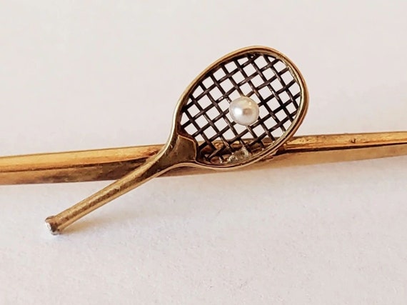 14k gold vintage tennis racket with pearl tennis b