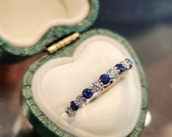 14k White Gold Blue Sapphire and Diamond band