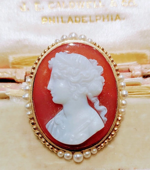 Edwardian carnelian carved cameo set in 14 karat … - image 1