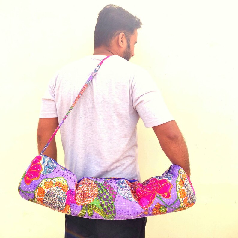 Indian Kantha Stitching Yoga Bags Colorful Bag Gifts for Her with Adjustable Stripe Zipper Gym Equipment Bag Multicolored casual daily bag