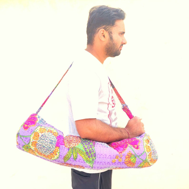 Indian Kantha Stitching Yoga Bags Colorful Bag Gifts for Her with Adjustable Stripe Zipper Gym Equipment Bag Multicolored casual daily bag