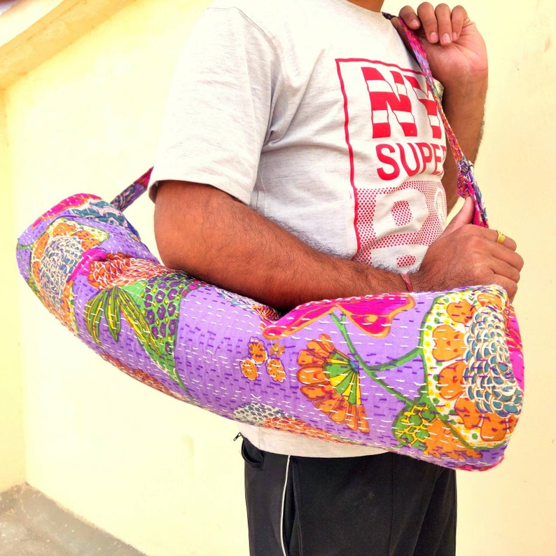Indian Kantha Stitching Yoga Bags Colorful Bag Gifts for Her with Adjustable Stripe Zipper Gym Equipment Bag Multicolored casual daily bag