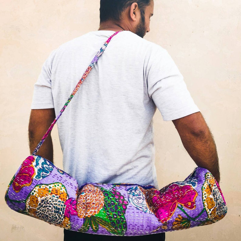 Indian Kantha Stitching Yoga Bags Colorful Bag Gifts for Her with Adjustable Stripe Zipper Gym Equipment Bag Multicolored casual daily bag