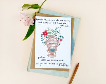 A6 Card I Will Give you Rest Mathew 11 : 28-29 Blank Card Thinking Of You Card  Floral Card Sympathy Card Friendship Card Christian Card