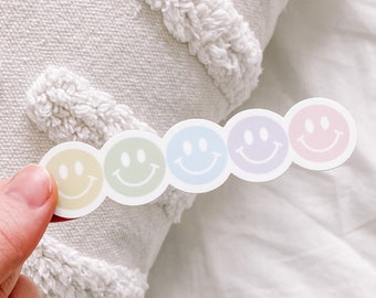 Smiley Face Sticker | Smiley Faces Stickers | Sticker Pack Pastel Rainbow Laptop Water Bottle Decal