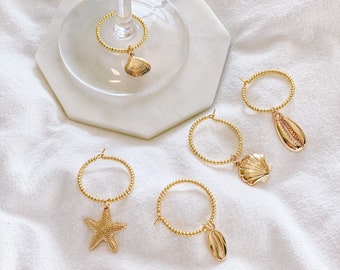 Seashell Wine Charms | Beach Coastal Wine Glass Charm | Pack of 5