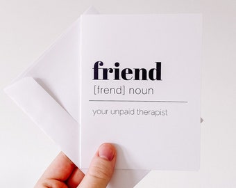 Definition of Friend Greeting Card | Birthday Girl Thank You Blank | Best Friend Cards