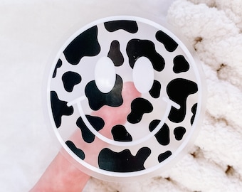 Cow Print Smiley Face Sticker | Clear Stickers | Smile Cow Lover