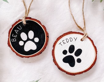 Dog Hand Painted Paw Christmas Ornament | Wood Personalized Dog Name Gift | Dog Lover