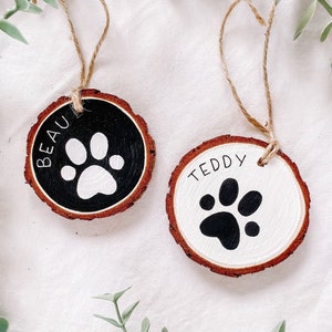 Dog Hand Painted Paw Christmas Ornament Wood Personalized Dog Name Gift Dog Lover image 1