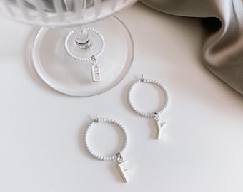 Silver Wine Charm | Letter Name | Wedding Bachelorette Party | White Initial Charms