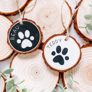 Dog Hand Painted Paw Christmas Ornament Wood Personalized Dog Name Gift Dog Lover image 2