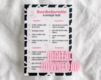 Digital Download Bachelorette Scavenger Hunt Card | Last Rodeo Cowgirl Theme Party Games | Wedding Bach Drinking Game