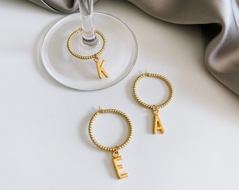 Gold Wine Charm | Letter Name | Wedding Bachelorette Party | Initial Charms