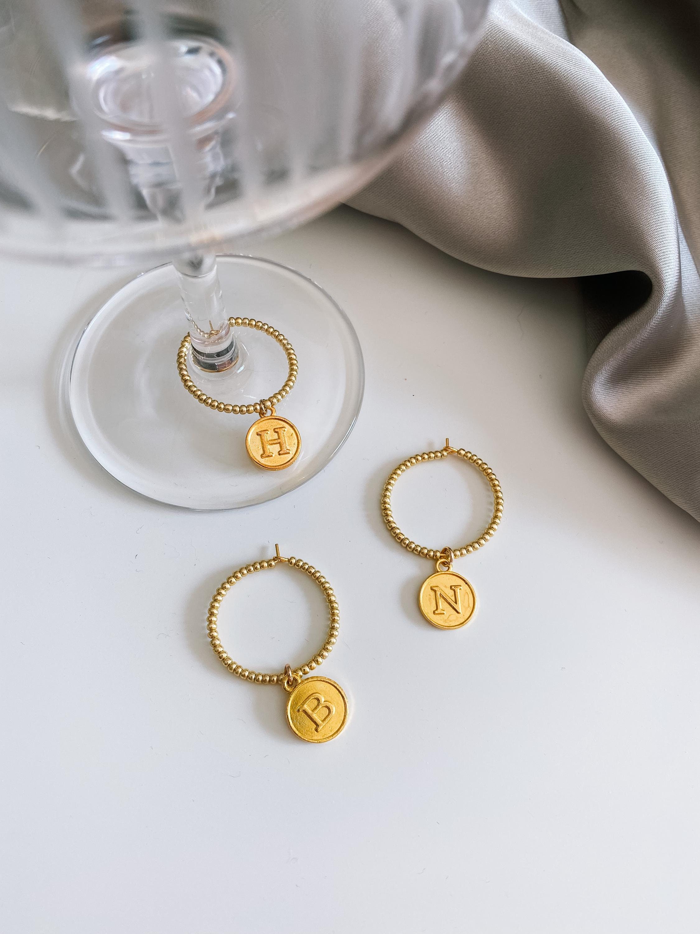 Gold Wine Charm | Letter Name | Wedding Bachelorette Party | Initial Charms