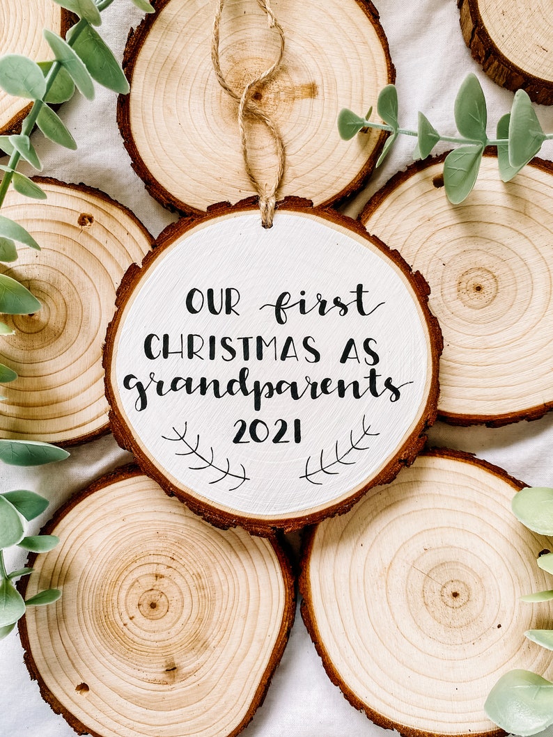 First Christmas as Grandparents Pregnancy Reveal Christmas Wood Painted Ornament image 4