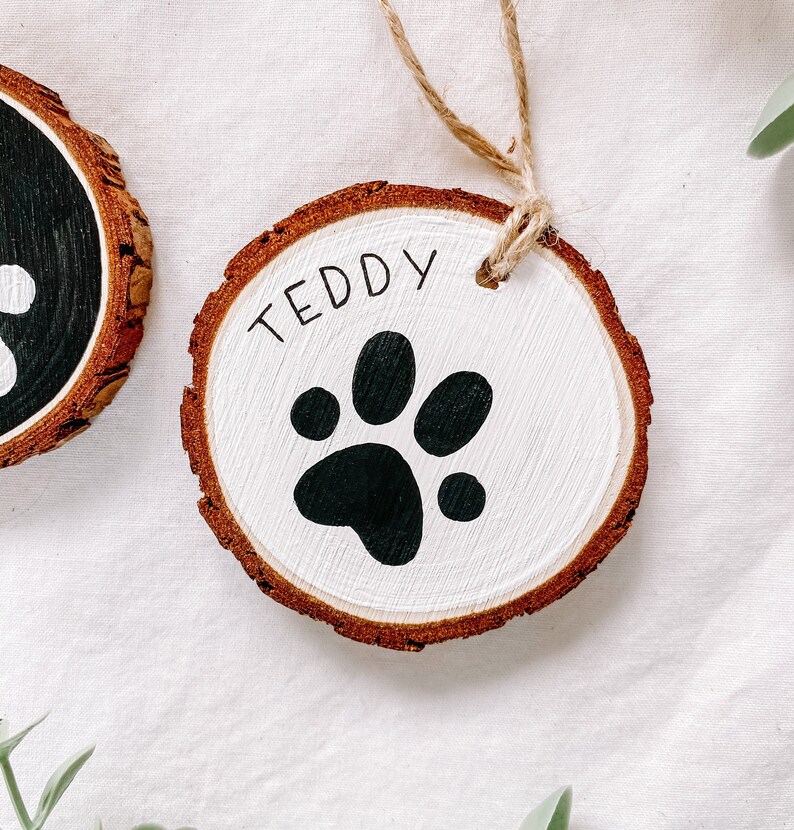 Dog Hand Painted Paw Christmas Ornament Wood Personalized Dog Name Gift Dog Lover image 4