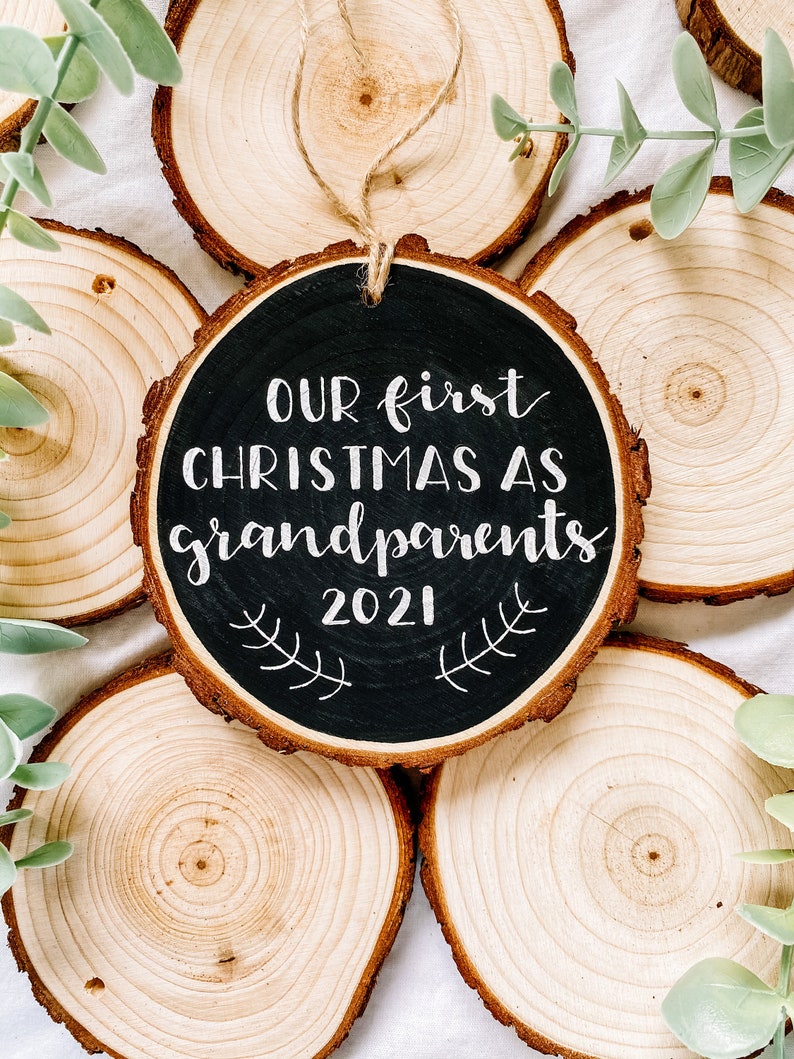 First Christmas as Grandparents Pregnancy Reveal Christmas Wood Painted Ornament image 1