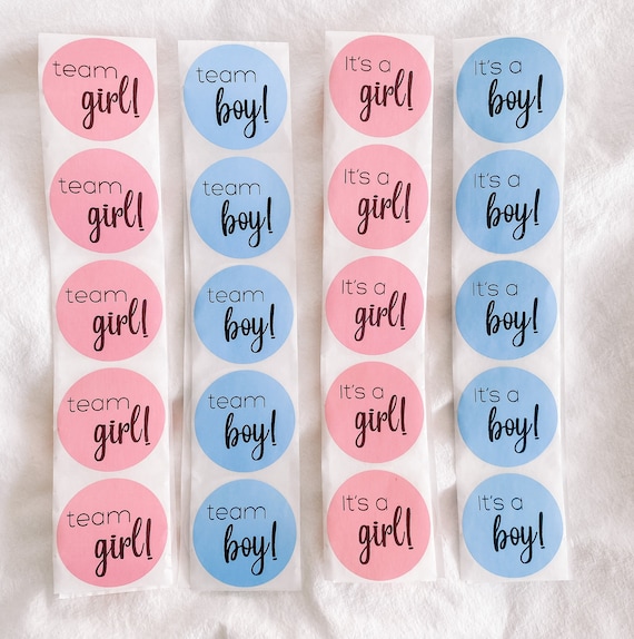 30 Gender Reveal Party Stickers | Team Boy / Team Girl | Pink & Blue Baby Shower Labels | Made In USA