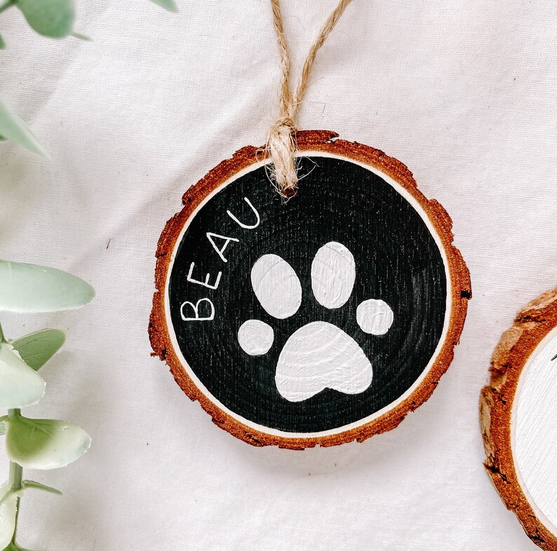 Dog Hand Painted Paw Christmas Ornament Wood Personalized Dog Name Gift Dog Lover image 3