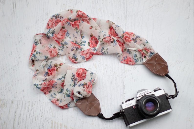 dslr slr photographer gift photography gift for her scarf camera strap camera accessory roses Camera strap floral camera strap