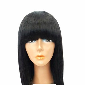 Full fringe/full bangs human hair handmade wig. Colour 1(jet black) length 16 inch.