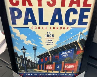 Quadro com pôster do Crystal Palace Selhurst Park | Arte de parede vintage de estádio de futebol | Arte para torcedores do South London Eagles | Presente para torcedores do Crystal Palace