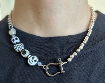 Handmade y2k skellington choker necklace, Halloween goth aesthetic,boo to you,punk accessories,black and silver,pumpkin king,jack skeleton