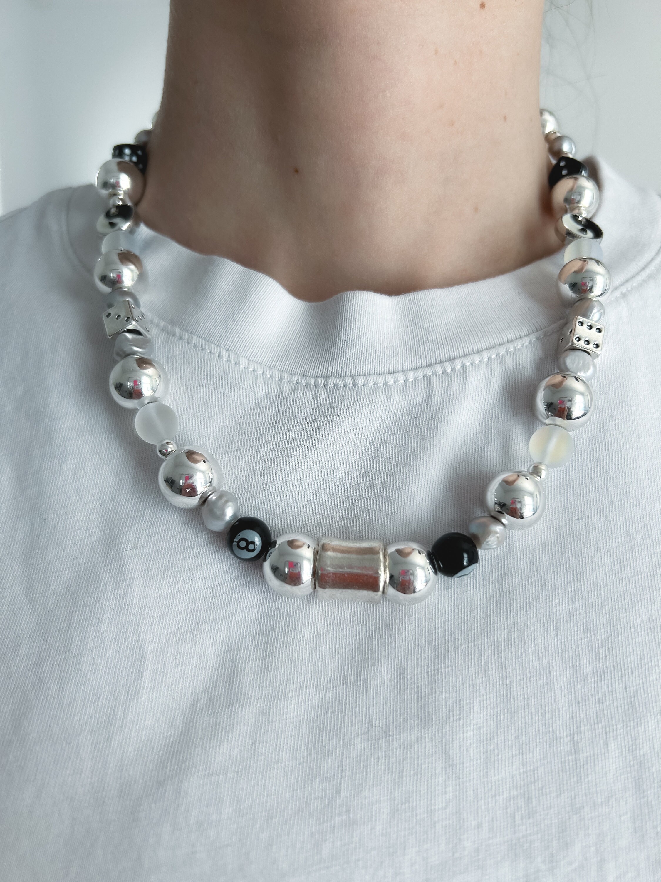 Statement Black and Silver Chunky Ball Chain Necklace,edgy